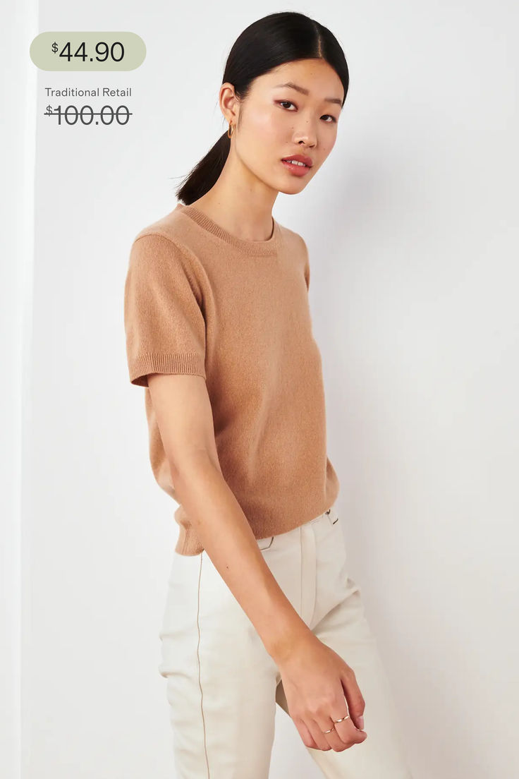 Does it get more luxe than cashmere basics? Not really. Super soft and lightweight, this short sleeve cashmere sweater is a wardrobe staple for layering all year round. Building A Capsule Wardrobe, 100 Grade, Silk Tee, French Girl Style, Scoop Neck Tee, Twill Pants, Tailored Shirts, Classic Outfits, Polo Dress