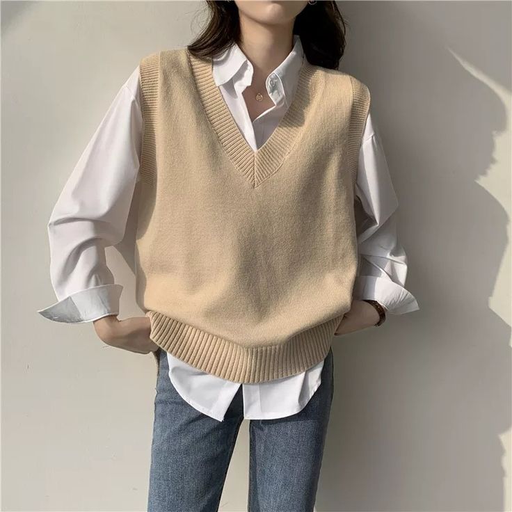 Sleeveless Sweaters, Casual Korean Style, Half Sweater, Loose Knitwear, Waistcoat Sweater, Suits Korean, Aesthetic Men, Vest Women, Sweater Vest Women