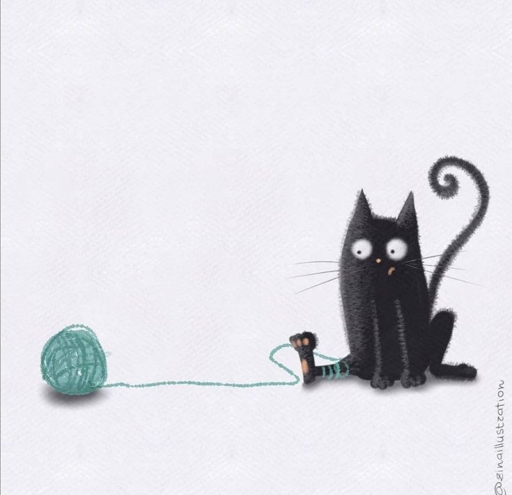 a black cat sitting on top of a ball of yarn next to a green ball of yarn