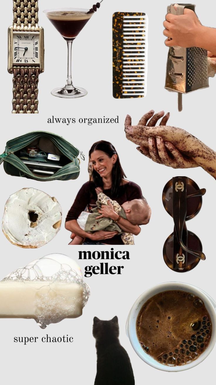 a woman holding a baby in her arms surrounded by many different things on the table