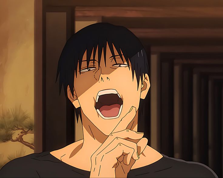 an anime character with his mouth open and tongue out