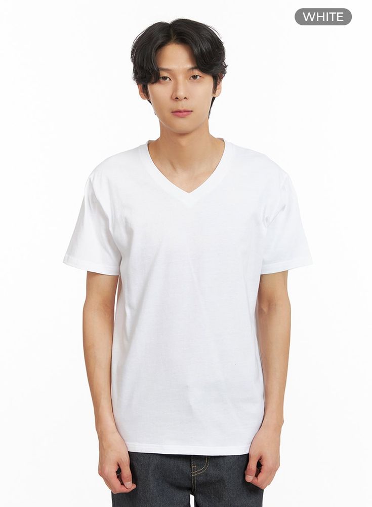 Product Detail Elevate your casual style with our Men's Basic V-Neck T-Shirt in White. Perfect for back to school or any casual occasion. This solid print shirt features a normal fit for all-day comfort. Style : Casual Occasion : Back to school Type : Men, Basics, Essentials, TShirts Print : Solid Material : Cotton Sleeve : Short sleeve Neck : V neck Length : Regular Fit : Normal fit Cotton100 Color : White Made in Korea Model Size Model is wearing size 1XL and the color White. Height : 6'0" | 1 White V-neck T-shirt For Everyday, White Cotton V-neck T-shirt, Basic White V-neck T-shirt, Cotton V-neck Shirt For Streetwear, Cotton V-neck T-shirt For Everyday, Everyday Cotton V-neck T-shirt, Cotton V-neck T-shirt For Streetwear, White Basic Cotton T-shirt, Classic White Basic Style T-shirt