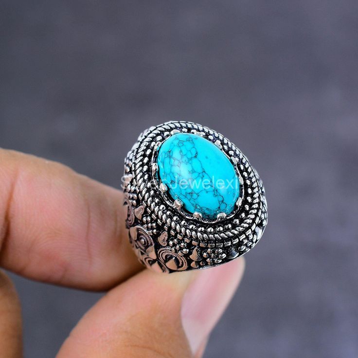 Simple and elegant, this 925 Sterling Silver Tibetan Turquoise studded Ring will make your look fashionable and classy. Its classy shine and flawless finish enhances its majestic charm and makes it more adorable. ------------------------------------------ Welcome to Our Shop Silverjewelexi ------------------------------------------ "Elegant Tibetan Turquoise Ring, Gemstone Ring, Blue Band Ring, 925 Sterling Silver Jewelry, Anniversary Gift, Ring For Love" Description :- SKU:- ET-2900 Metal:-  St Gems Ring, Lovers Jewelry, Halloween Ring, Mom Ring, Tibetan Turquoise, Trendy Ring, Jewellery Handmade, Ring Blue, Halloween Sale