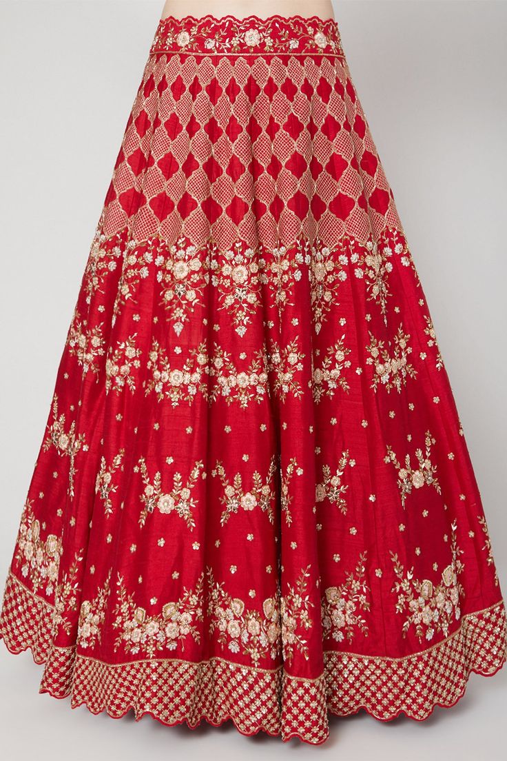 Red lehenga with floral embroidered motifs and crochet detail. Paired with embroidered cutwork blouse and dupatta.
Components: 3
Fabric: Raw Silk, Organza
Neckline: Boat
Sleeve Length: Short
Color: Red
Embroidered
Cutwork detail
Floral motif work
Crochet border - Aza Fashions Embroidered Bridal Lehenga, Cutwork Blouse, Crochet Border, Embroidered Motifs, Red Lehenga, Crochet Borders, Silk Organza, Crochet Details, Bridal Lehenga