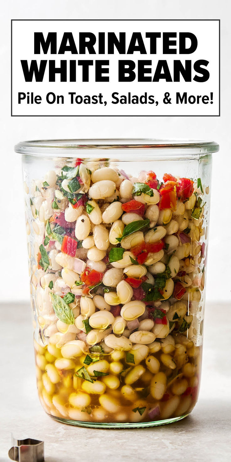 Italian marinated white beans Marinated White Beans Downshiftology, Marinated White Beans Recipe, Italian Marinated White Beans, Marinated Kidney Beans, Bean Recipes Mediterranean, Pasta And White Beans, Great Northern Bean Salad, Bean Ideas For Dinner, Bean Salad Mediterranean