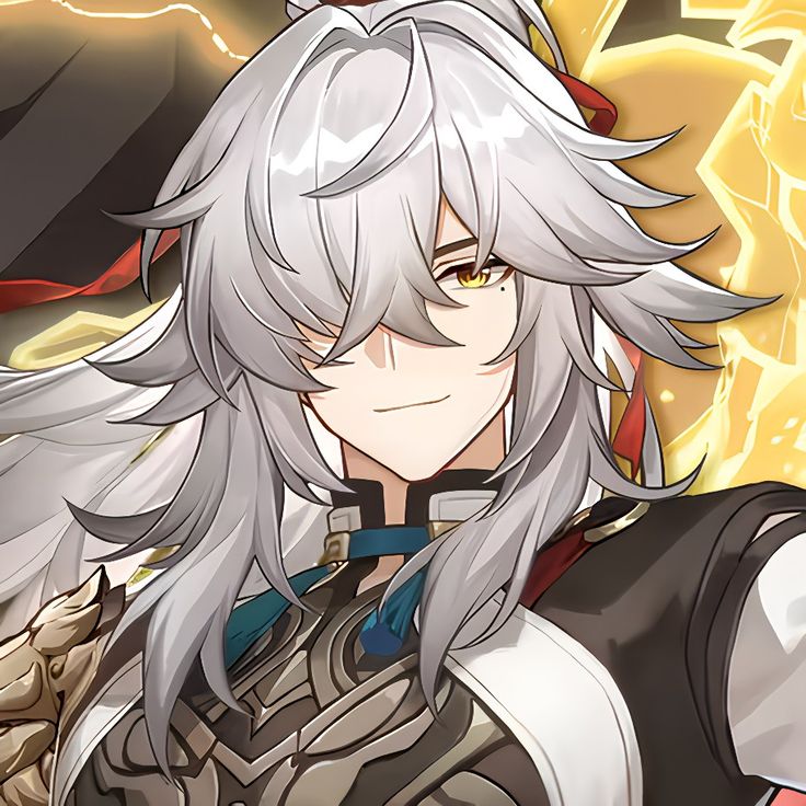 an anime character with white hair and grey hair