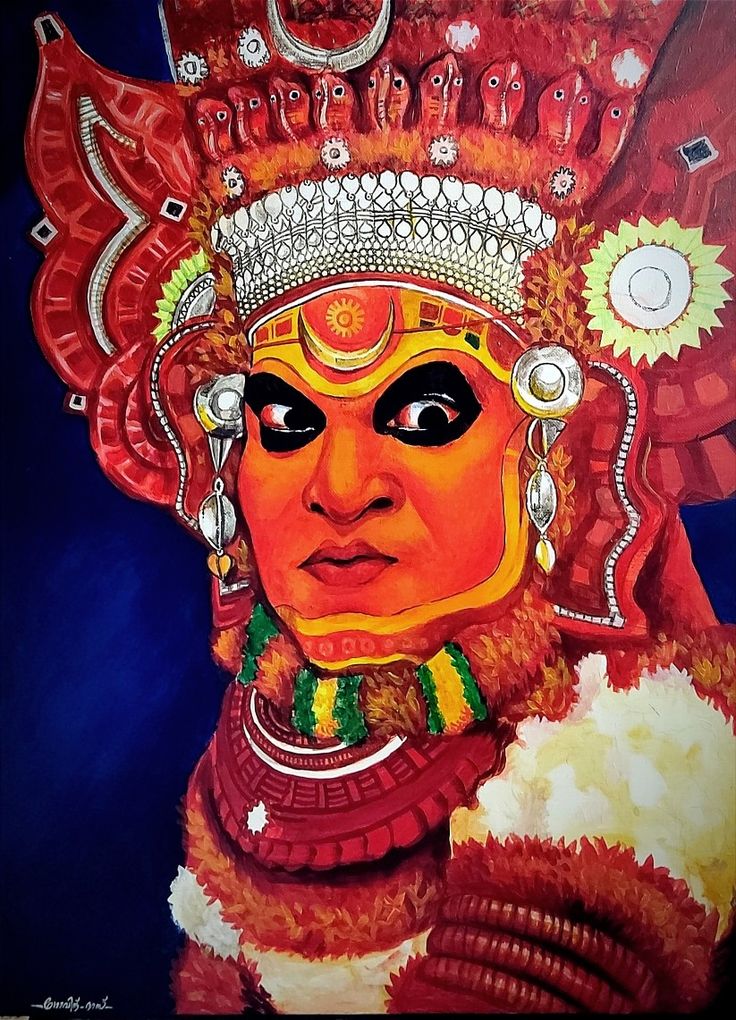 Theyyam painting on canvas Theyyam Painting, Kerala Mural Painting, Pencil Sketch Images, Acrylic Colours, Indian Painting, Stained Glass Window Hanging, Anime Crafts, Indian Art Paintings, Mural Painting