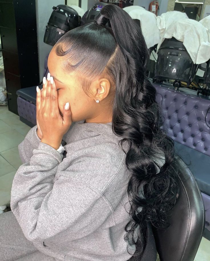 Weave Ponytail Hairstyles, Sleek Ponytail Hairstyles, Weave Ponytail, Sew In Hairstyles, Black Ponytail Hairstyles, Birthday Hairstyles, Quick Weave Hairstyles, Half Up Half Down Hairstyles, Flat Twist