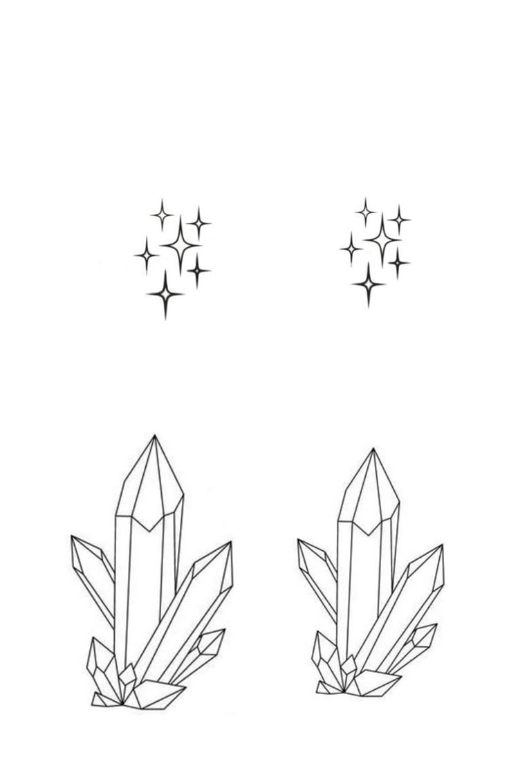 three different shapes of crystals on a white background