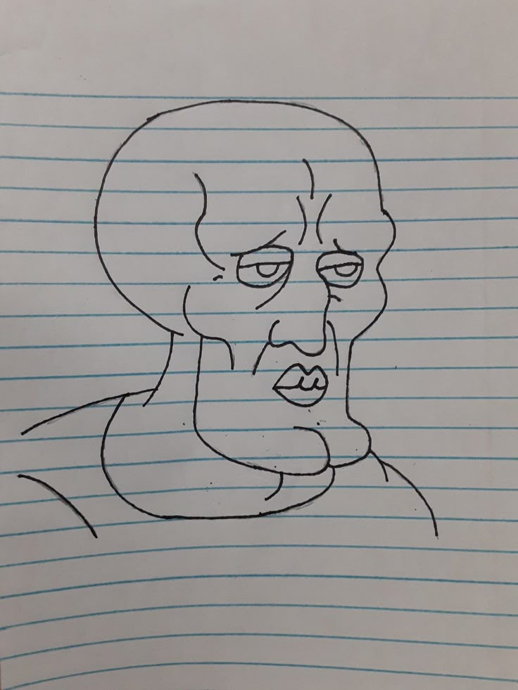 a drawing of a man's face on lined paper