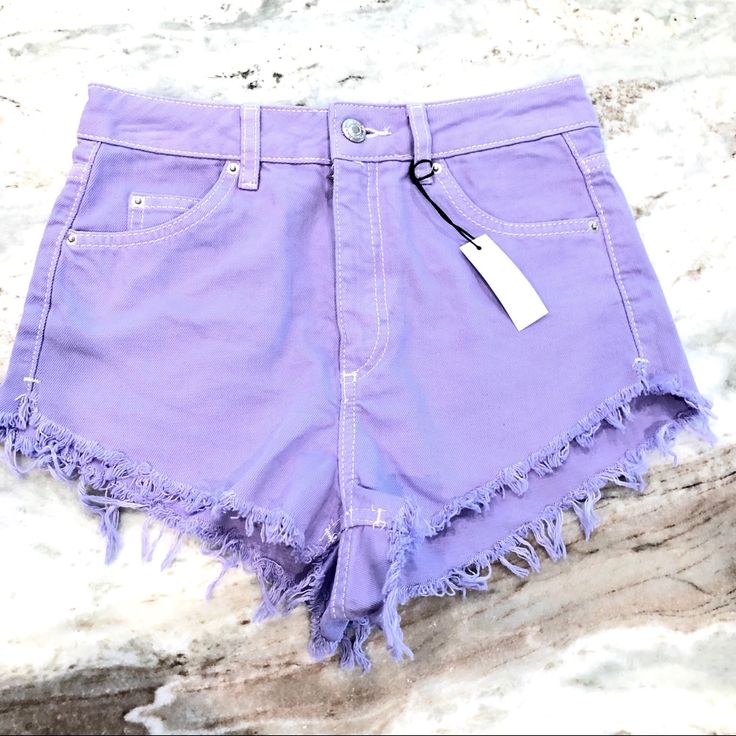 Topshop Moto Kiri Shorts With Raw Hem. Authentic High Waisted. Usa Size 2. Color Lilac/ Purple. Brand New With Tags. Perfect For Summer! Approximately Measurements: Waist: 25” Rise: 10” Inseam: 1.5” Condition: New With Tags. In Excellent New Condition. High Rise Purple Cotton Bottoms, Purple High Rise Cotton Bottoms, High-waisted Purple Bottoms With Built-in Shorts, Casual High Rise Purple Bottoms, Trendy Stretch Purple Shorts, High Waist Purple Shorts For Summer, Purple High Waist Shorts For Summer, High-waist Purple Shorts For Summer, High Waist Purple Shorts For Spring