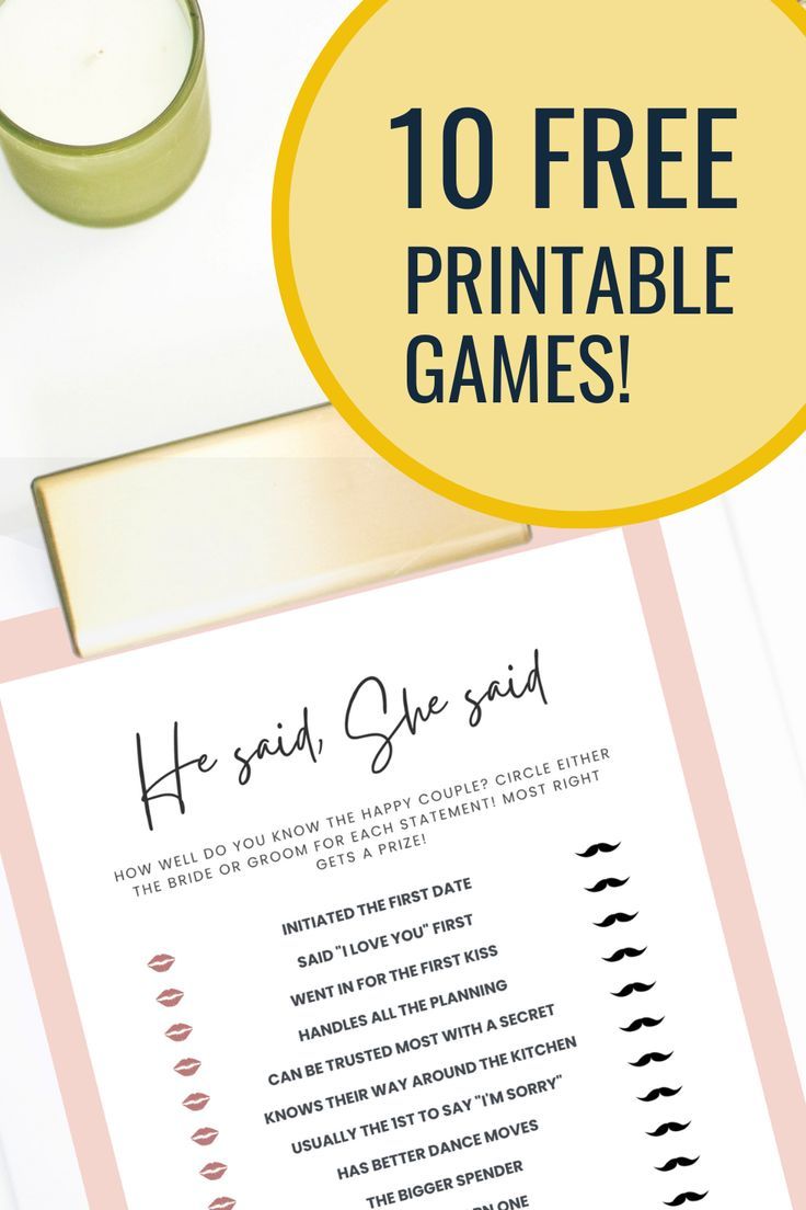 10 Free printable bridal shower games. He Said She Said editable and printable template. Hilarious Bridal Shower Games, Wedding Shower Fiesta, Bridal Shower Games Free Printables, Couples Wedding Shower Games, Free Bridal Shower Printables, Bridal Shower Games Ideas, Bridal Shower Games Free, Bridal Shower Game Ideas, Free Bridal Shower Games