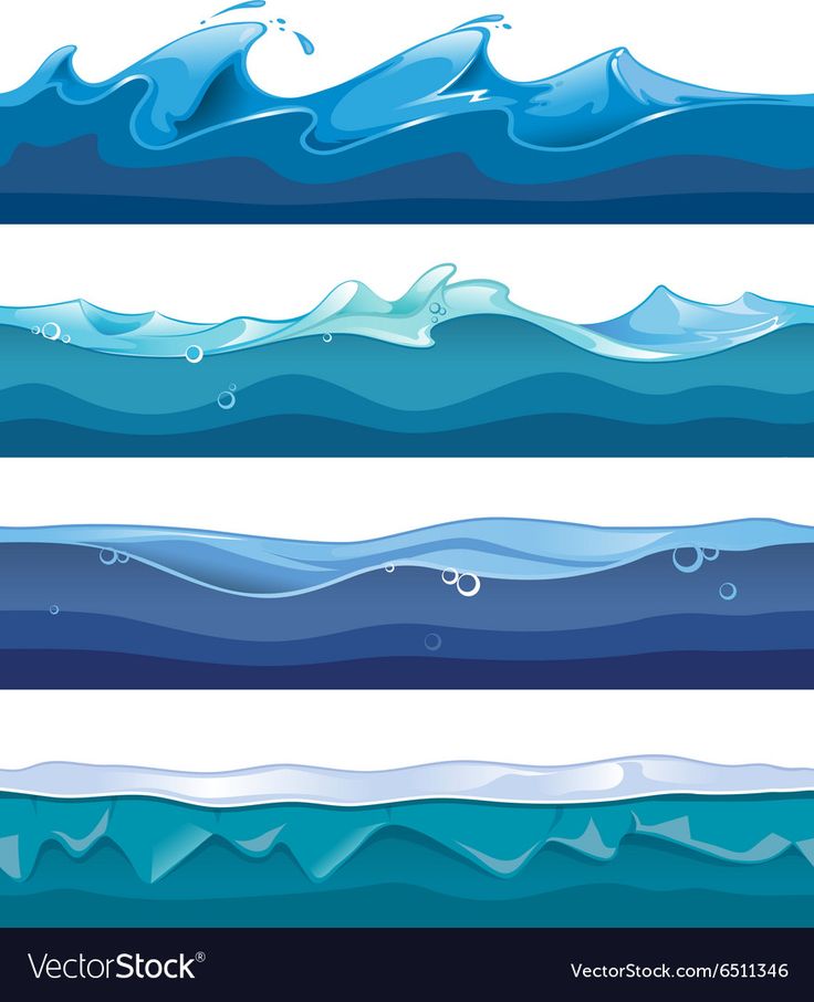 four different water waves on white background