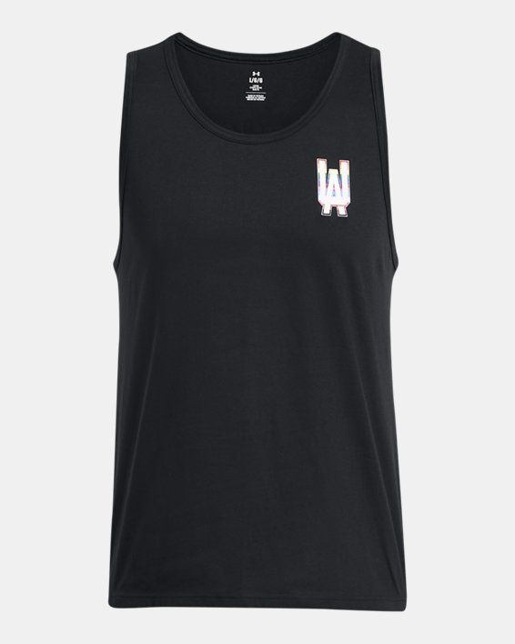 a black tank top with the letter u in white and pink letters on the chest