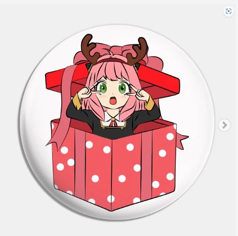 an anime character sitting in a red box with horns on her head and eyes closed