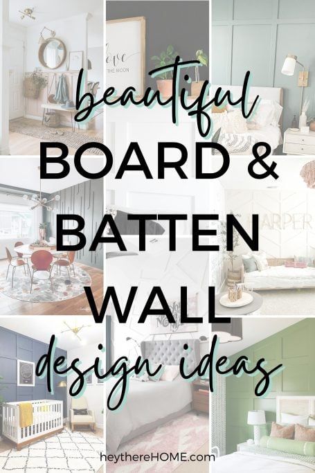 the words beautiful board and batten wall design ideas are shown in four different pictures