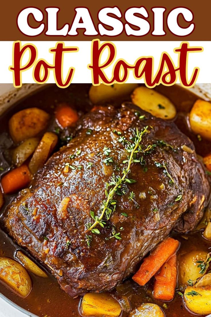 a pot roast with potatoes and carrots in it