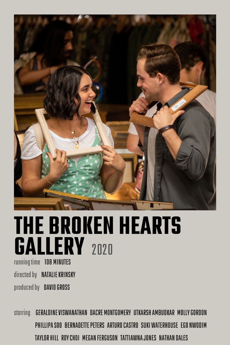 The Broken Hearts Gallery Movie Poster The Broken Hearts Gallery, Broken Movie, Utkarsh Ambudkar, Phillipa Soo, Broken Hearts Club, Polaroid Posters, Dacre Montgomery, Bernadette Peters, Top Film