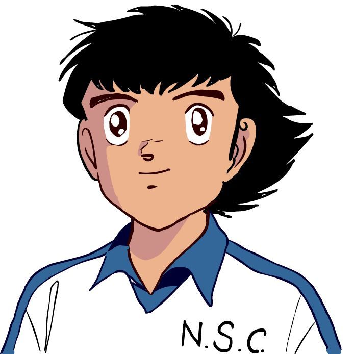 an anime character with black hair and blue collared shirt, looking at the camera