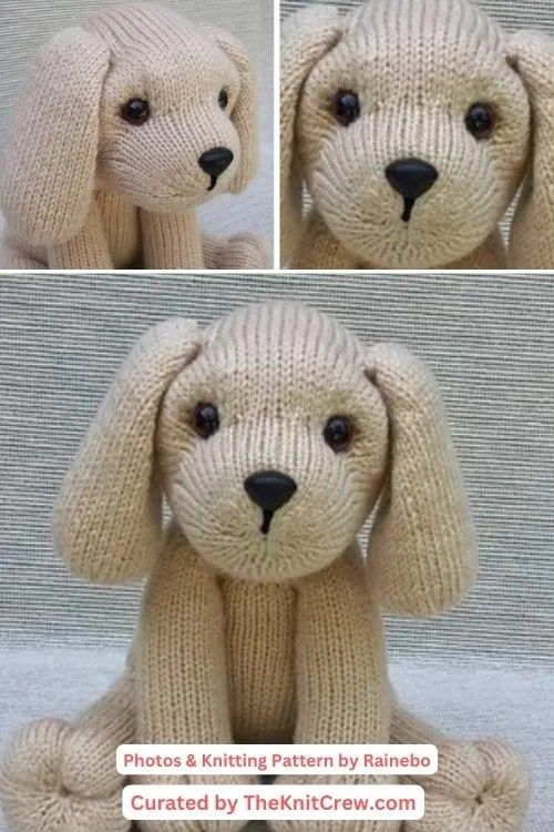 there is a stuffed dog that looks like it has been knitted