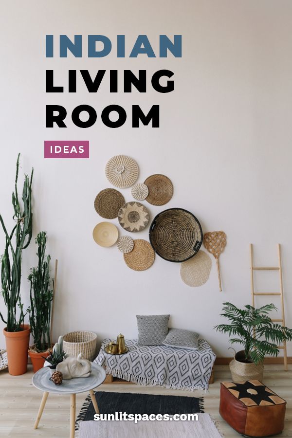 a living room filled with lots of different types of baskets and plants on the wall