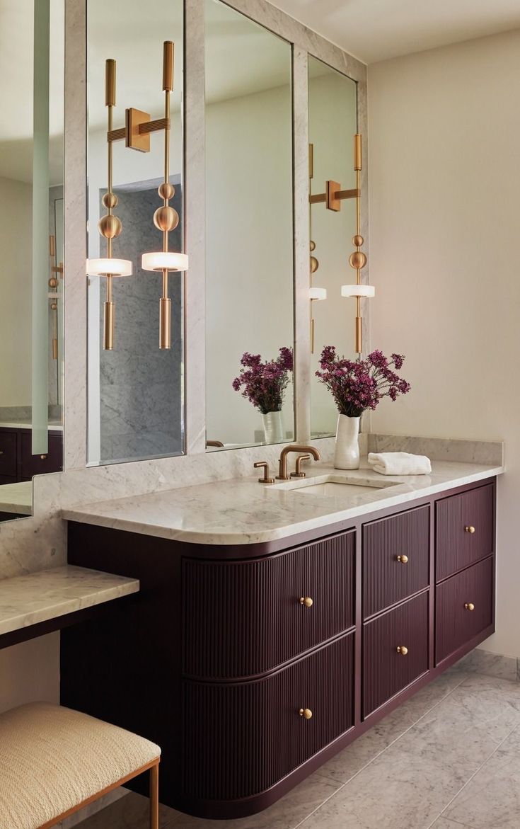 Custom Made Vanity, Alice Lane Interiors Bathroom, Primary Bath Makeup Vanity, Bathroom Ideas Vanity, Dark Luxury Bathroom, Berry Palette, Vanity Ideas Bathroom, Bathrooms Inspiration, Bathroom Vanity Sink