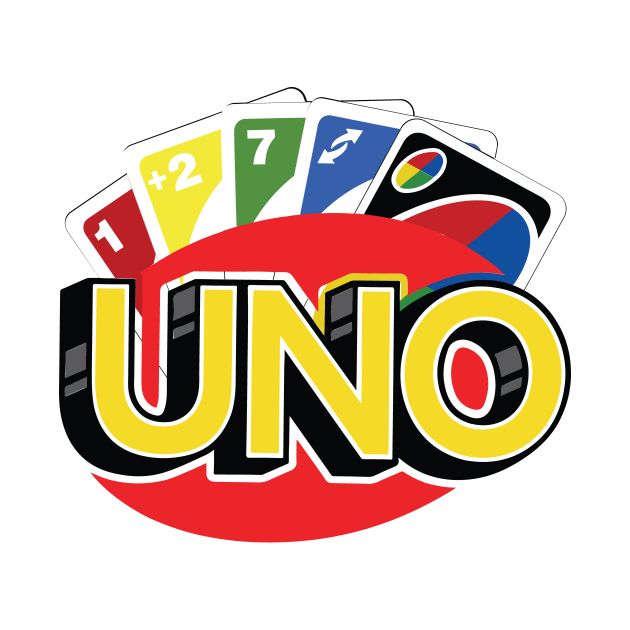 uno card game with the word uno in front of it and four playing cards on top