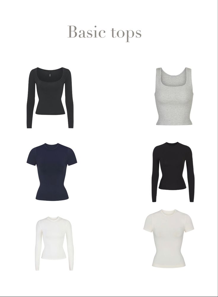 Basic Tops Essentials, Basic Staples Outfits, Basic Wardrobe Staples, Basic Tops Aesthetic, Clothing Basics List, Clothing Staples Wardrobe Basics, Clean Girl Tops, Comfy Basic Outfits, Basic Must Have Clothes