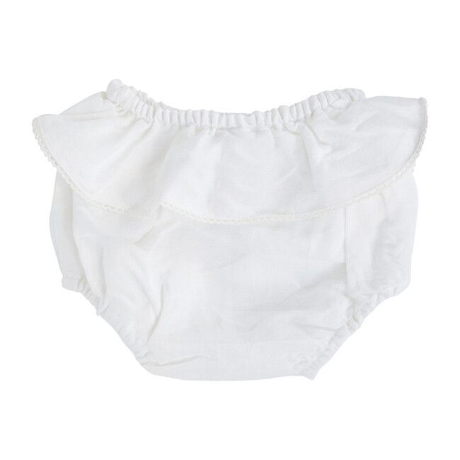 These bloomers from Louelle add cute details to any of your mini's outfits. Monogram Styles offered Script (Emily)Classic block (Henry)Classic monogram (CHA)Monogram: Please write the letters in the correct order, exactly as you would like them to appear on the item**:PLEASE NOTE: Monogram etiquette dictates putting the family name in the middle when it is the largest letter. Otherwise, letters the same size should have the initial as first, middle, last. Please allow 7-10 business days to proce White Ruffled Bloomers For Spring, White Cotton Bloomers With Ruffles, White Cotton Ruffled Bloomers, Cute White Summer Diaper Cover, White Cotton Sets With Ruffles, White Cotton Ruffled Sets, White Ruffled Cotton Sets, Cute White Diaper Cover For Summer, Cute White Sets With Lace Trim