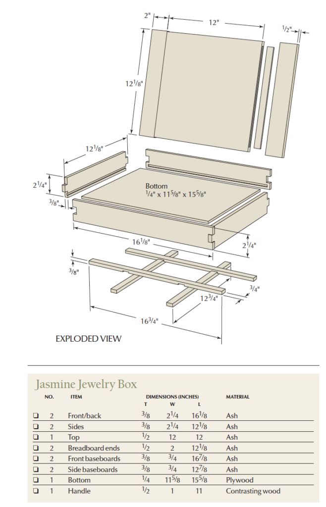 an open box with measurements for the lid and bottom section, including instructions to make it