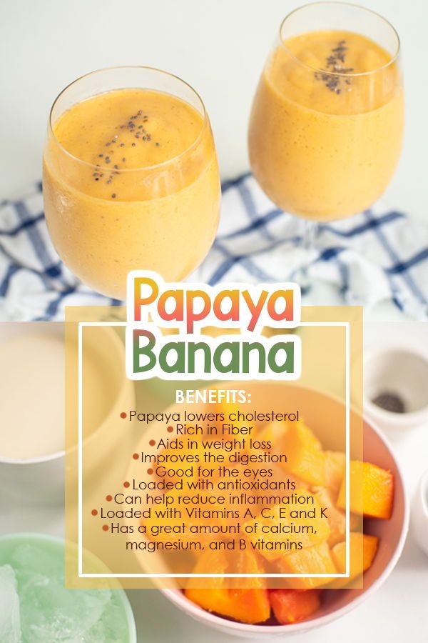 two glasses of papaya banana smoothie on a table