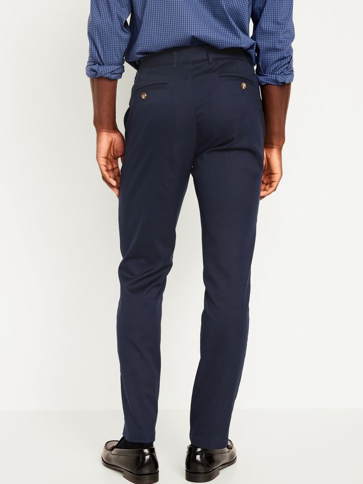 hook-and-eye closure belt loops zip fly hip pockets button-welt back pockets seamed front leg Athletic Build, Leg Model, Athletic Dress, Pants Blue, Jack Black, Chinos Pants, Tapered Legs, Dress Pants, Clothing And Shoes