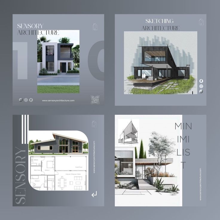 four different architectural brochures are shown in this image, each with an individual's own house