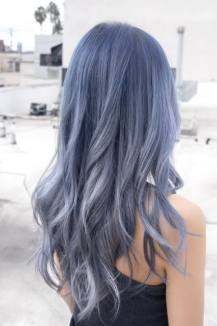 "Denim Hair" Is 2017's Most Unexpected Trend — & We Love It+#refinery29 Silvery Blue Hair, Grey Hair Wig, Denim Hair, Light Blue Hair, Ombre Hair Color, Pastel Hair, Dye My Hair, Hair Dye Colors, Hair Inspiration Color