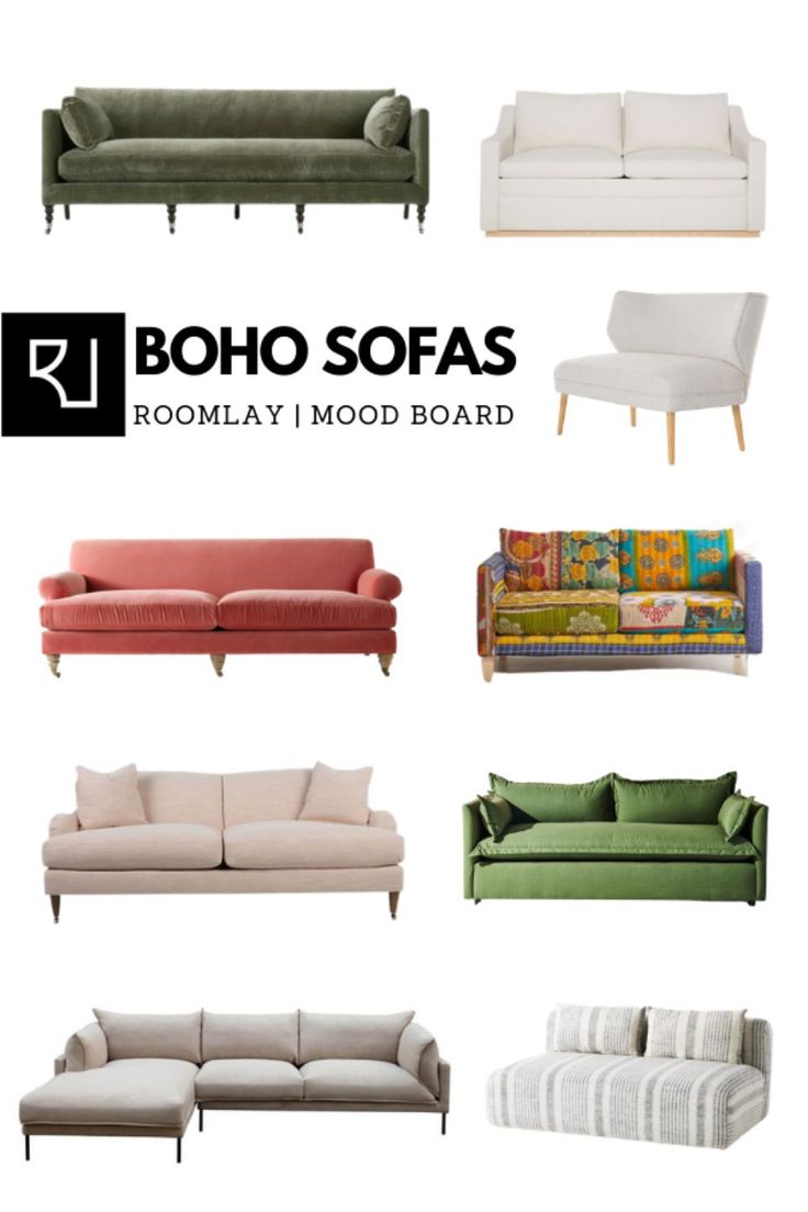 the boho sofas are all different colors and sizes