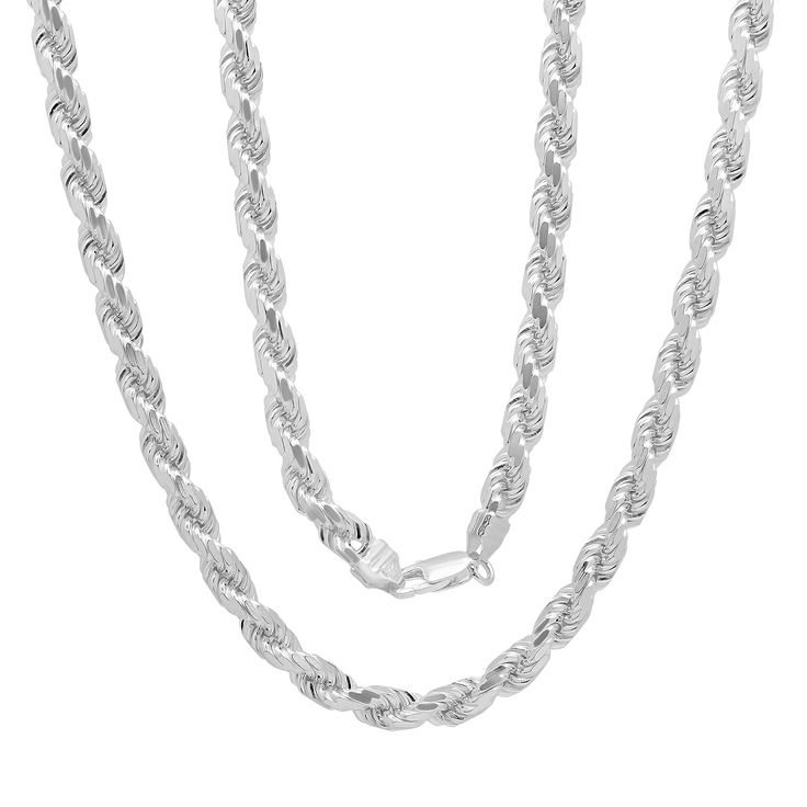 Imported from Italy and .925 Sterling Silver our 1.5 mm Diamond-cut Rope chain looks great on its own or with your favorite pendant. Your choice of length and width for a unisex look Secure lobster claw clasp Solid sterling silver makes this classic design a great investment piece Style # SC176, SC177, SC180, SC181, SC182 SC6365 White Gold Necklace With Figaro Chain Link, White Gold Figaro Chain Link Jewelry, White Gold Rope Chain Necklace, Silver Link Rope Chain Necklace Gift, Classic Silver Rope Chain Necklace As Gift, Classic Silver Rope Chain Necklace Gift, Diamond Cut Link Chain Necklace As Gift, Elegant Sterling Silver Rope Chain Jewelry, Silver Rope Chain Necklace For Formal Occasions