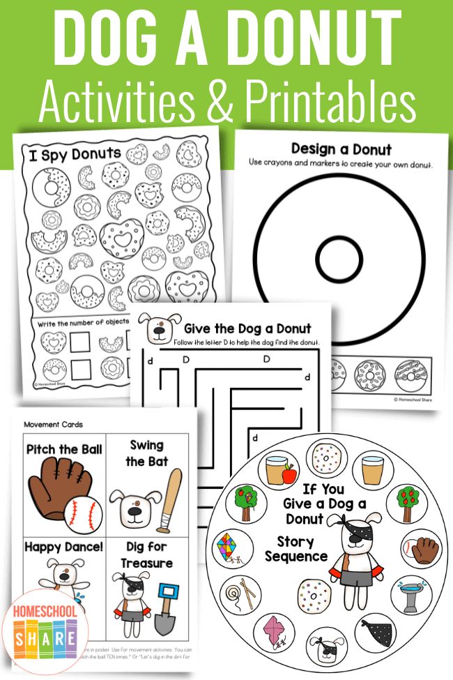 printable worksheet for dog and donut activities