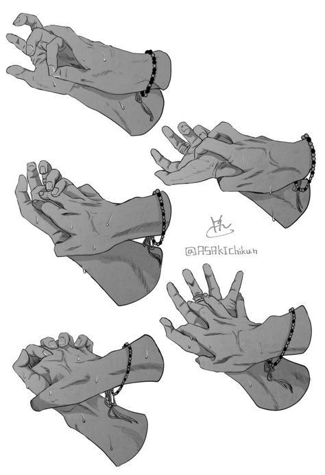 four different poses of hands holding each other