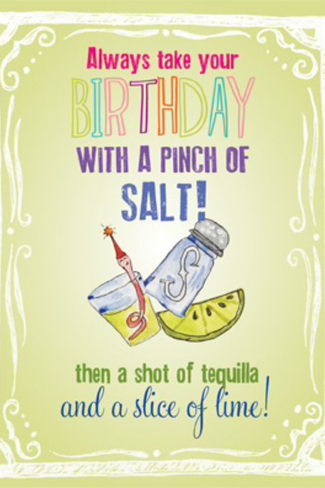 a birthday card with an image of salt and a slice of lime