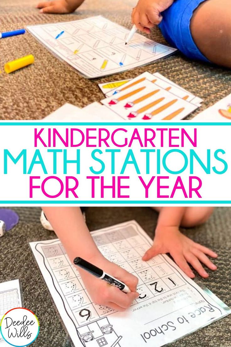 two pictures with the words,'kindergarten math stations for the year'and an image of