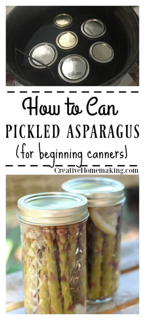 two jars filled with pickled asparagus sitting on top of a table