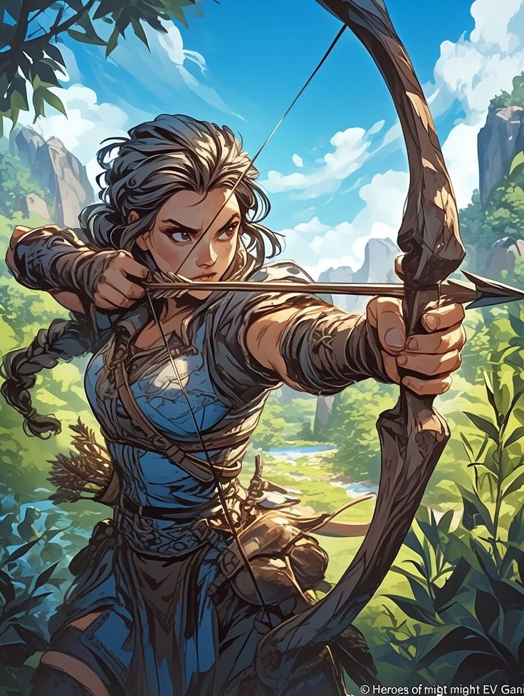 a woman holding a bow and arrow in her hands