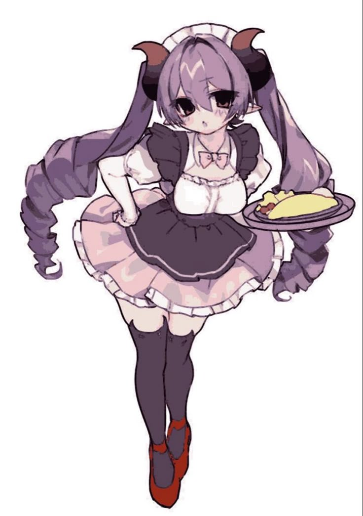 an anime character holding a plate with food on it