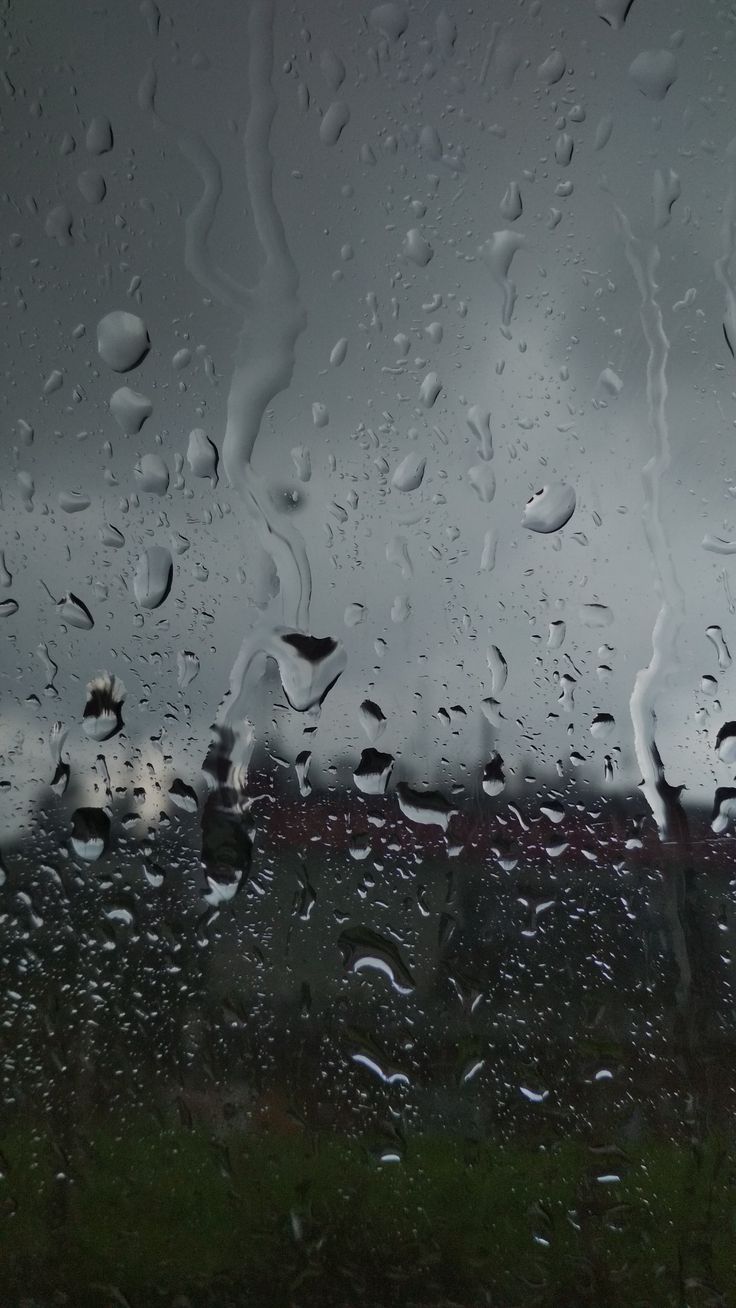 rain drops on the window and grass outside