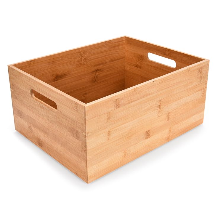 a large wooden box with handles on an isolated white background for use as a storage container