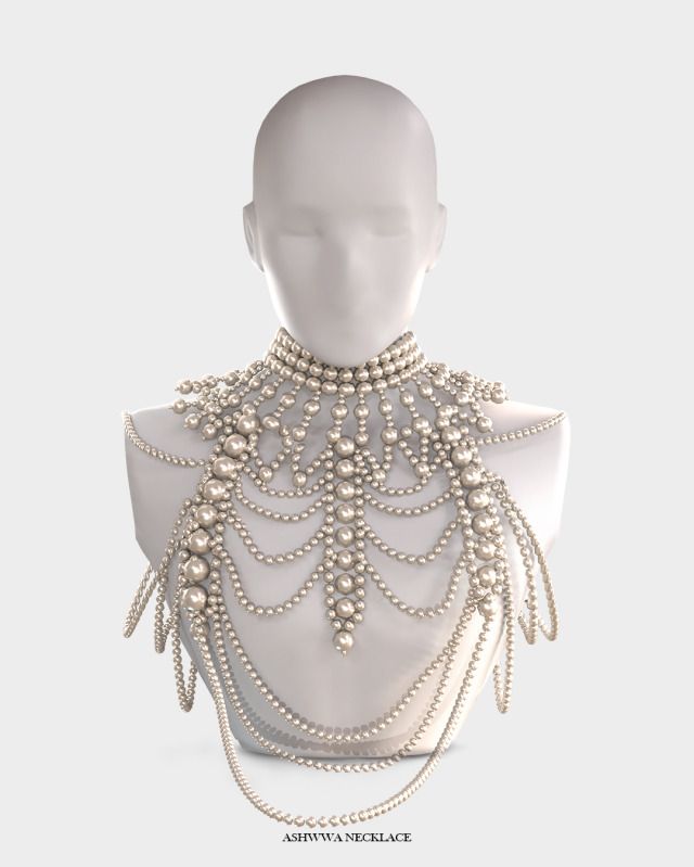 a white mannequin with pearls and chains on it