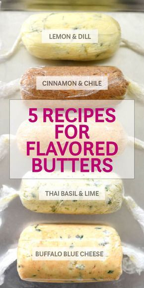 five different types of breads with the words 5 recipes for flavored butters