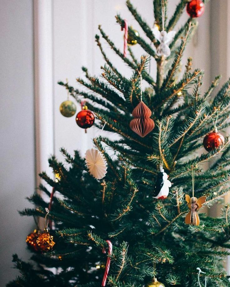 a small christmas tree with ornaments on it