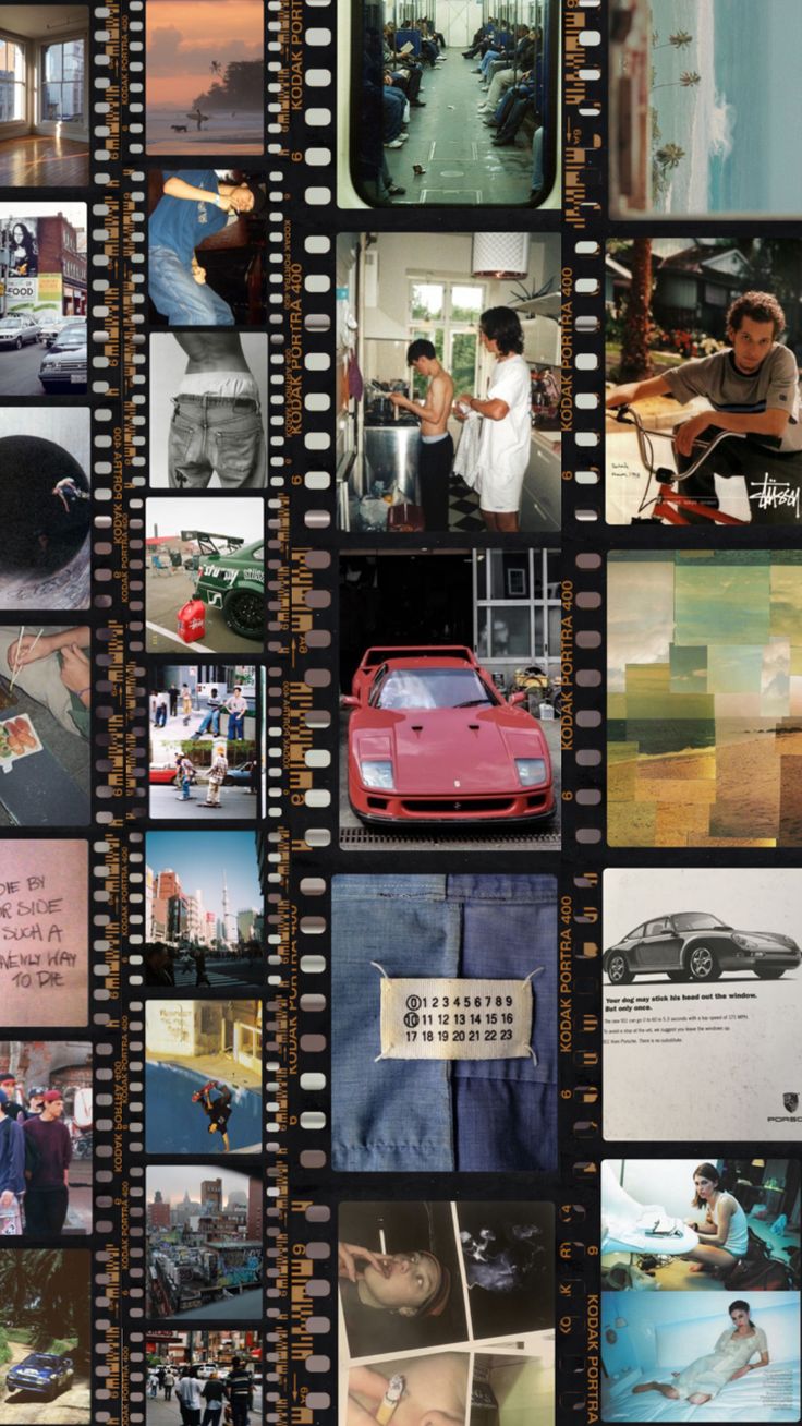 a collage of photos with people and cars on them, all in different frames