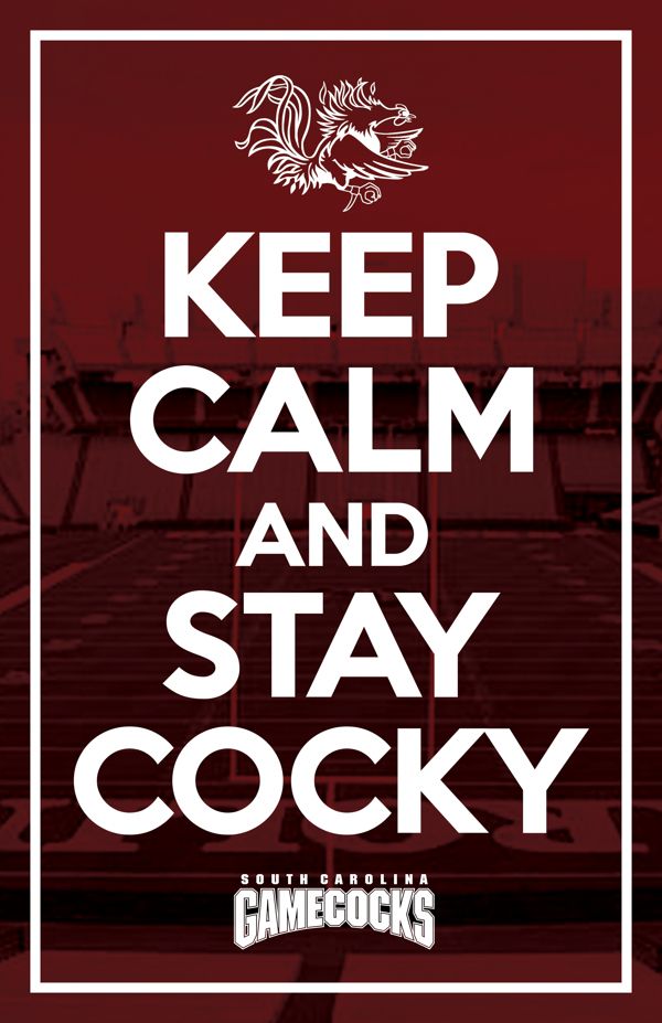 the words keep calm and stay cocky in white on a maroon background with an image of